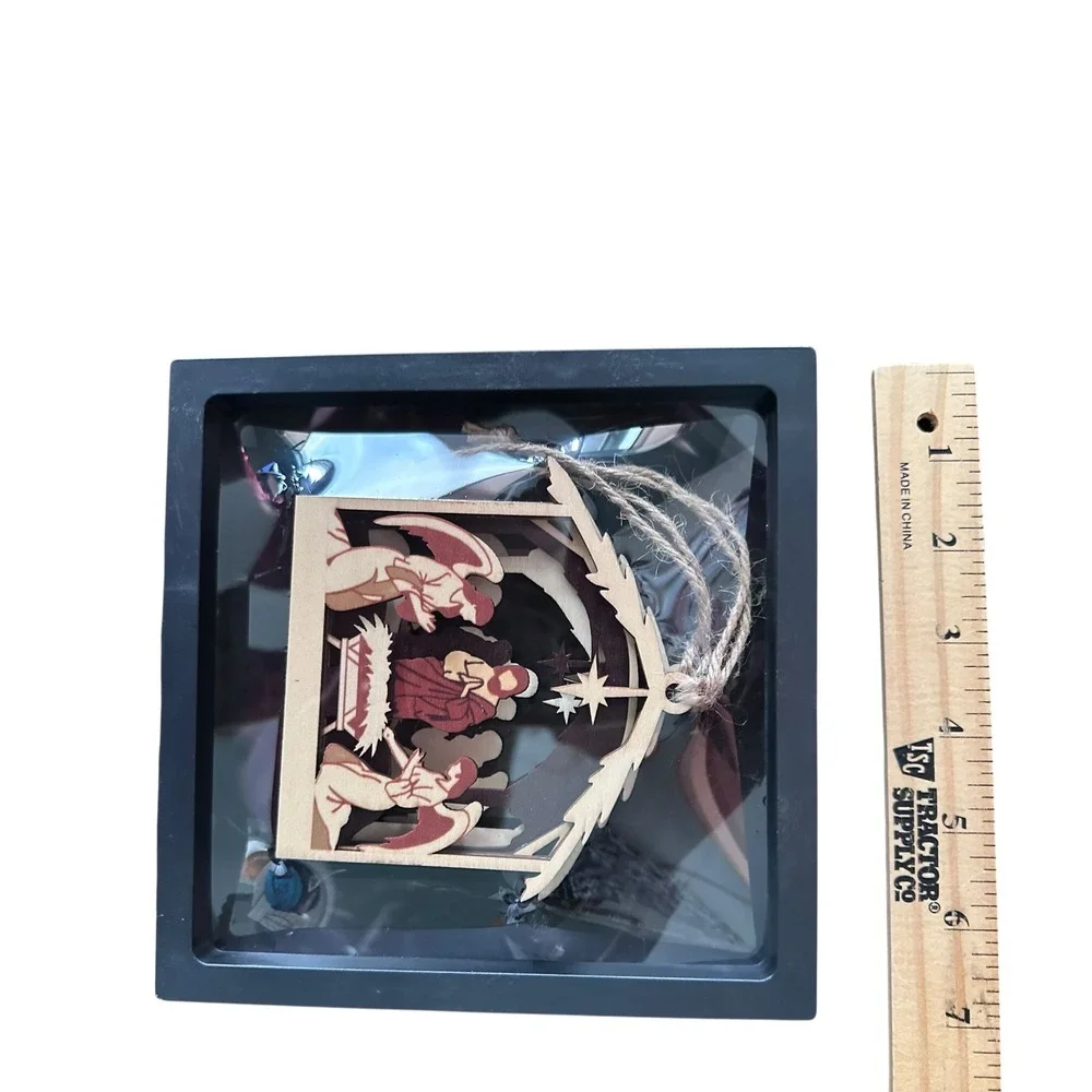 Yelsky Wooden Nativity Scene 3D Layered Christmas‎ Ornament in Shadow Box Frame